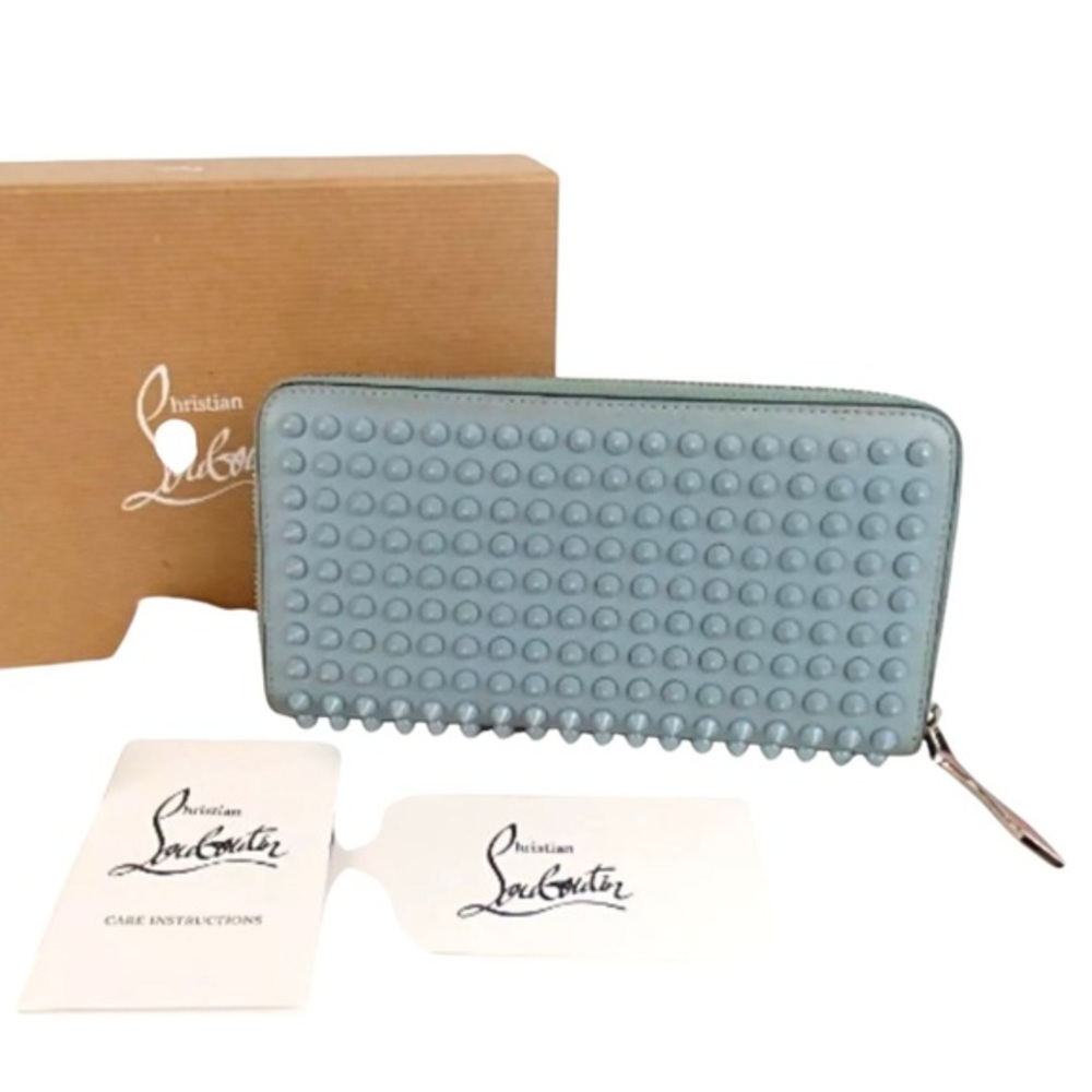 Christian Louboutin Pannettone Leather Wallet in Blue Color and red interior